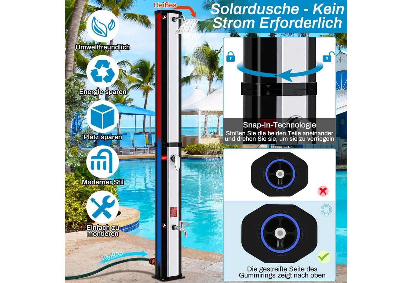 TLGREEN Solardusche 35L 360° Oberkopf-Duschkopf