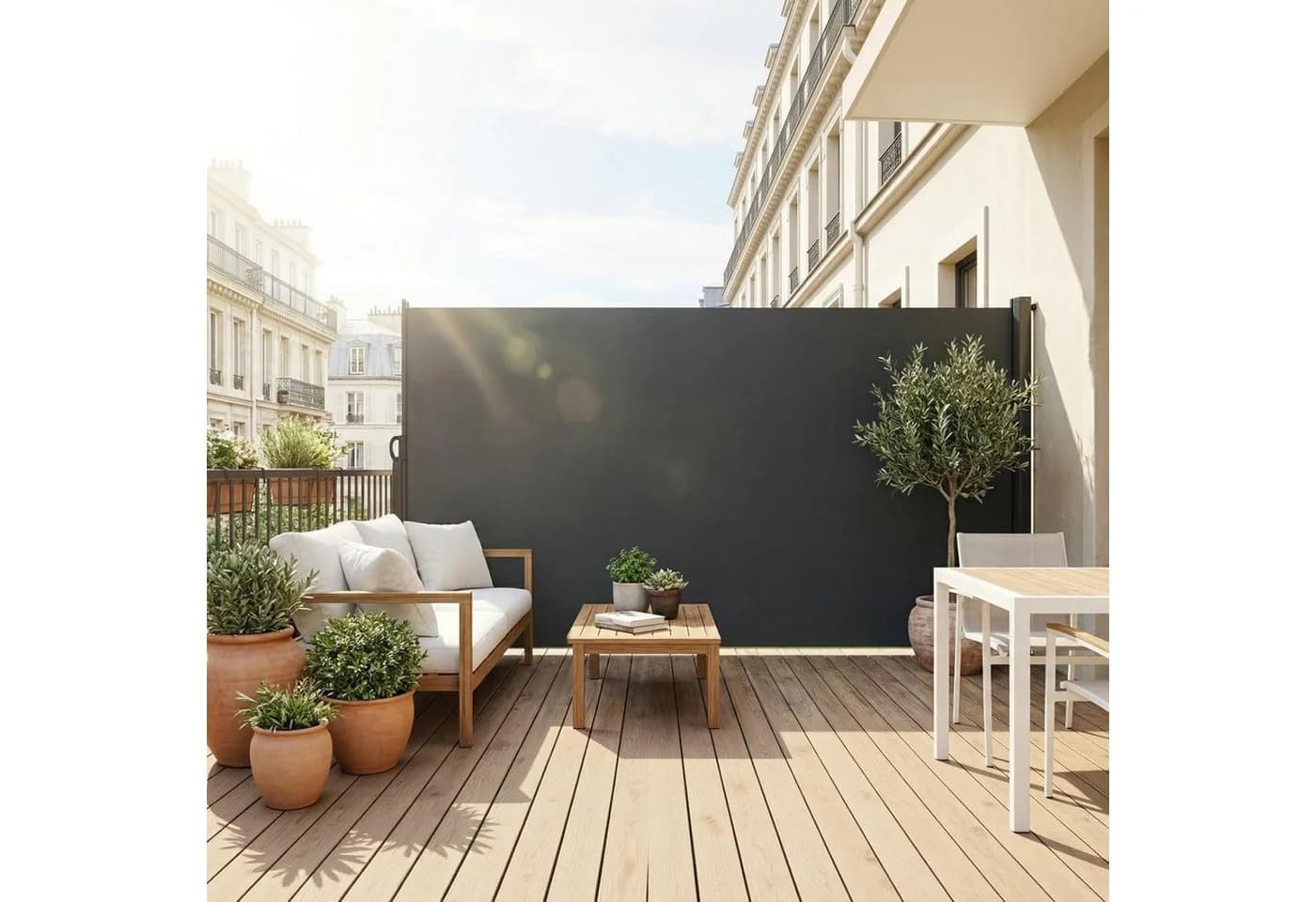 TLGREEN Seitenmarkise Aluminium-Eisen, Ausziehbar Seitenrollo Grau 350x160cm - Bild 2