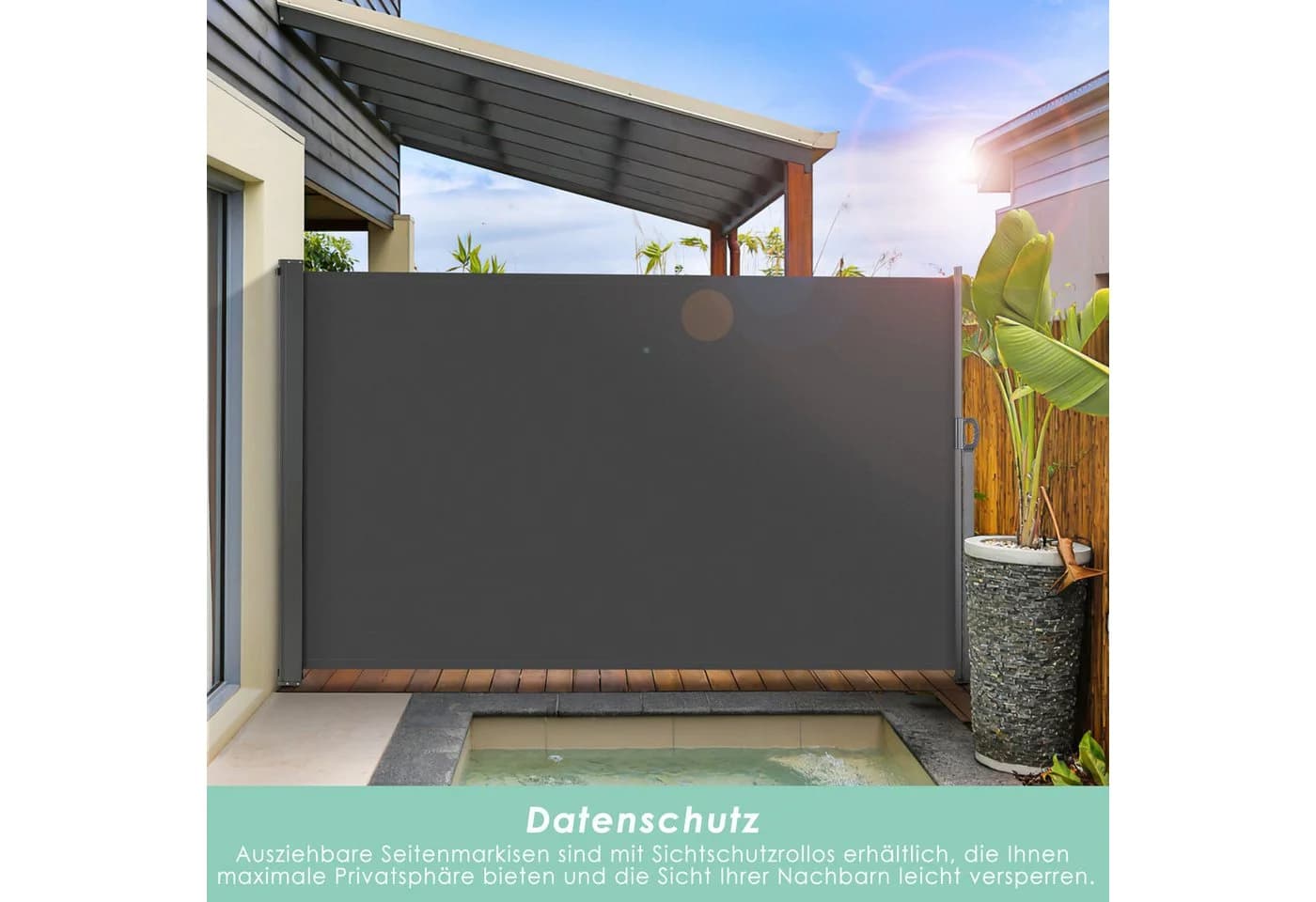 TLGREEN Seitenmarkise Aluminium-Eisen, Ausziehbar Seitenrollo Grau 350x160cm - Bild 3