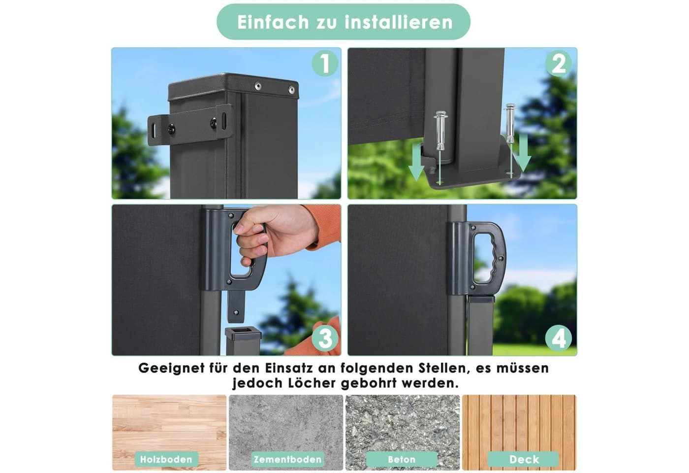MVPower Seitenmarkise Sichtschutz Windschutz Grau - Bild 5