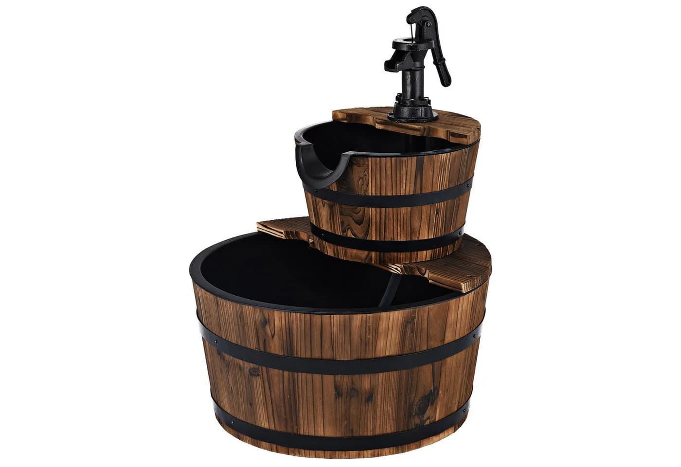 COSTWAY Gartenbrunnen Holz Wasserbecken 44,50x44,50 cm Wasserpumpe - Bild 2