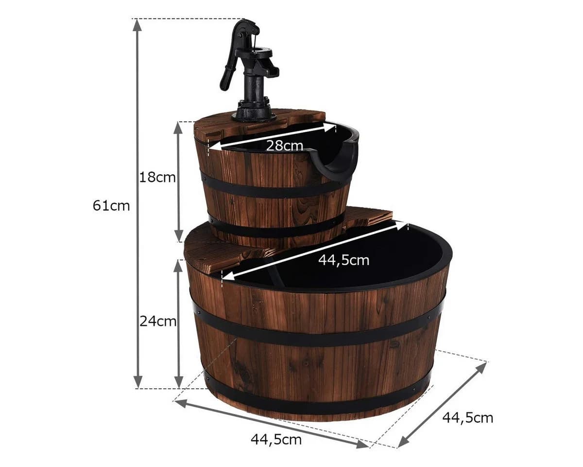 COSTWAY Gartenbrunnen Holz Wasserbecken 44,50x44,50 cm Wasserpumpe - Bild 5
