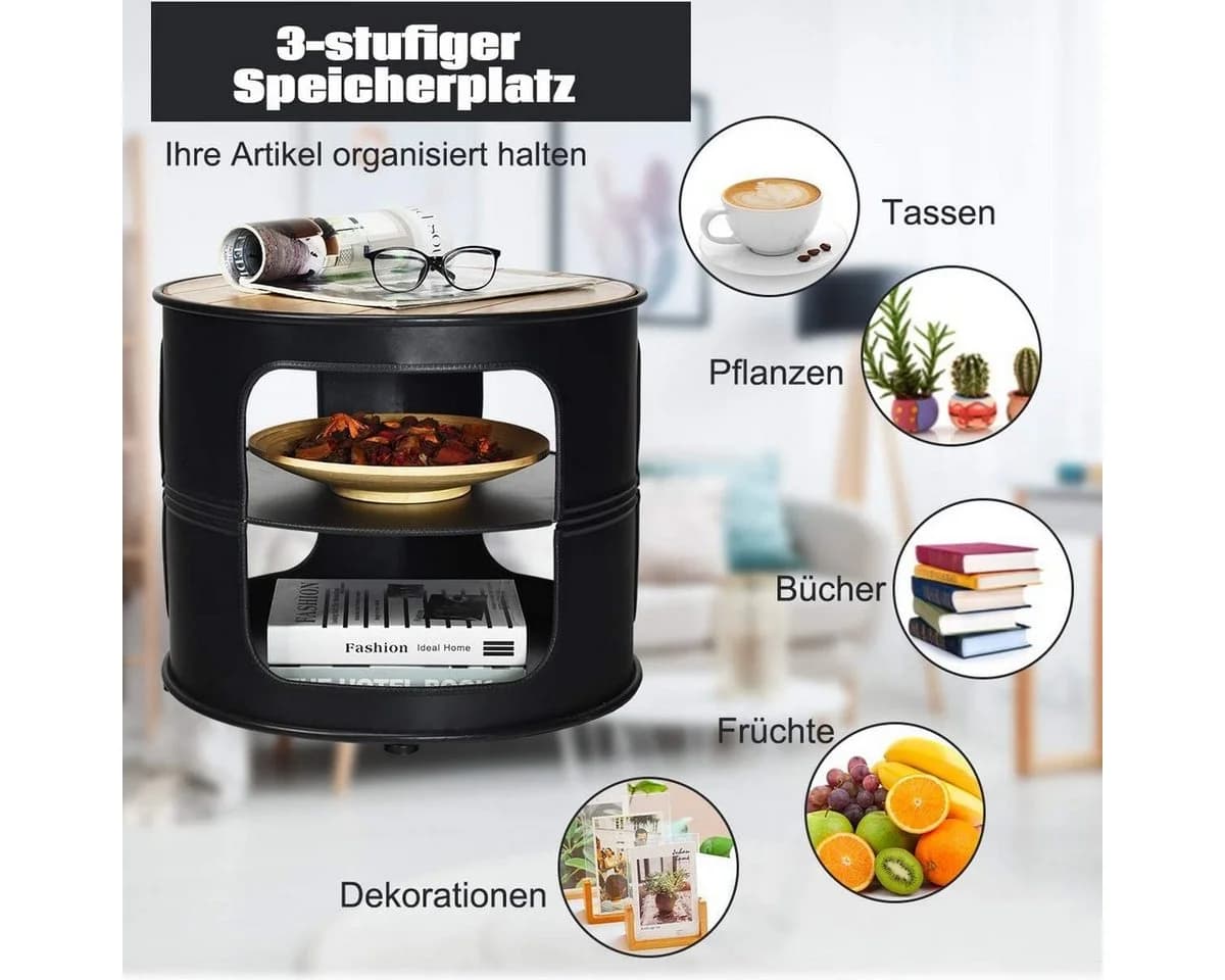 COSTWAY Beistelltisch Nachttisch Metall rund 3 Ebenen - Bild 5