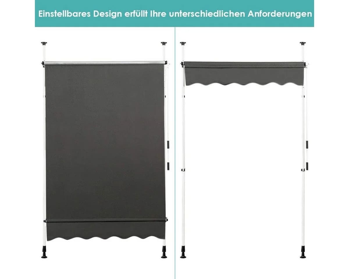 COSTWAY Klemmmarkise Grau Höhenverstellbar - Bild 5