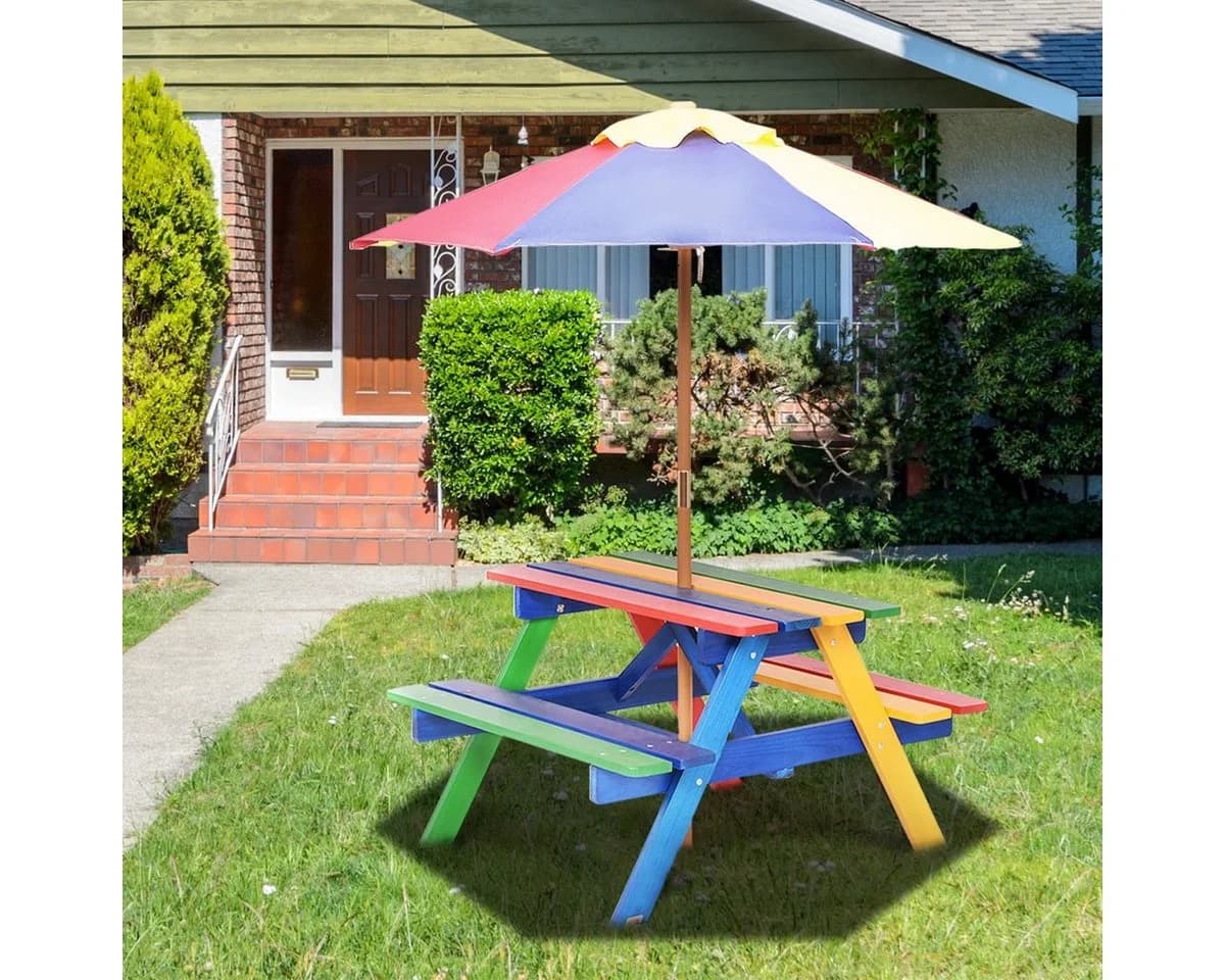 COSTWAY Kindersitzgruppe mit Sonnenschirm & 4 Sitzen - Bild 3