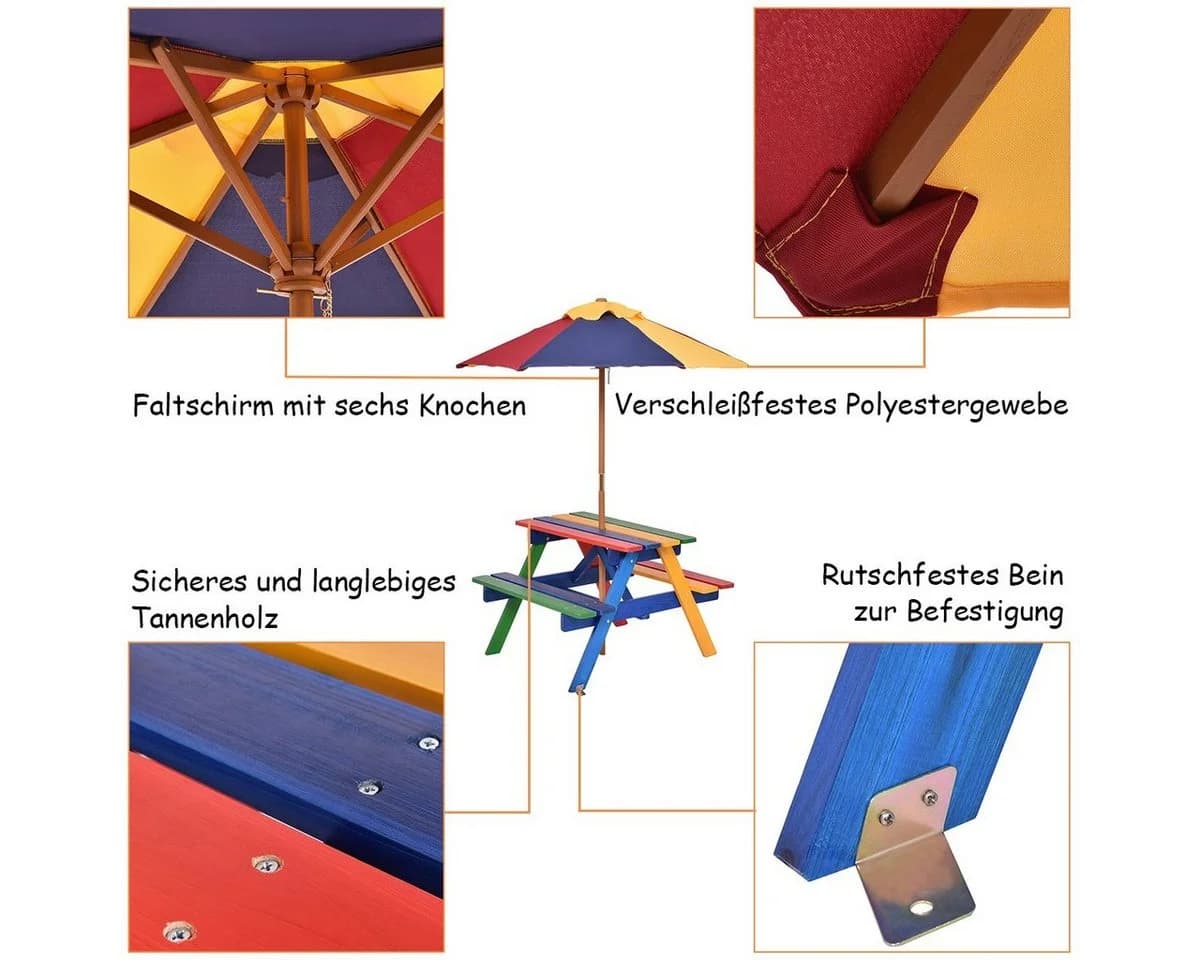 COSTWAY Kindersitzgruppe mit Sonnenschirm & 4 Sitzen - Bild 5