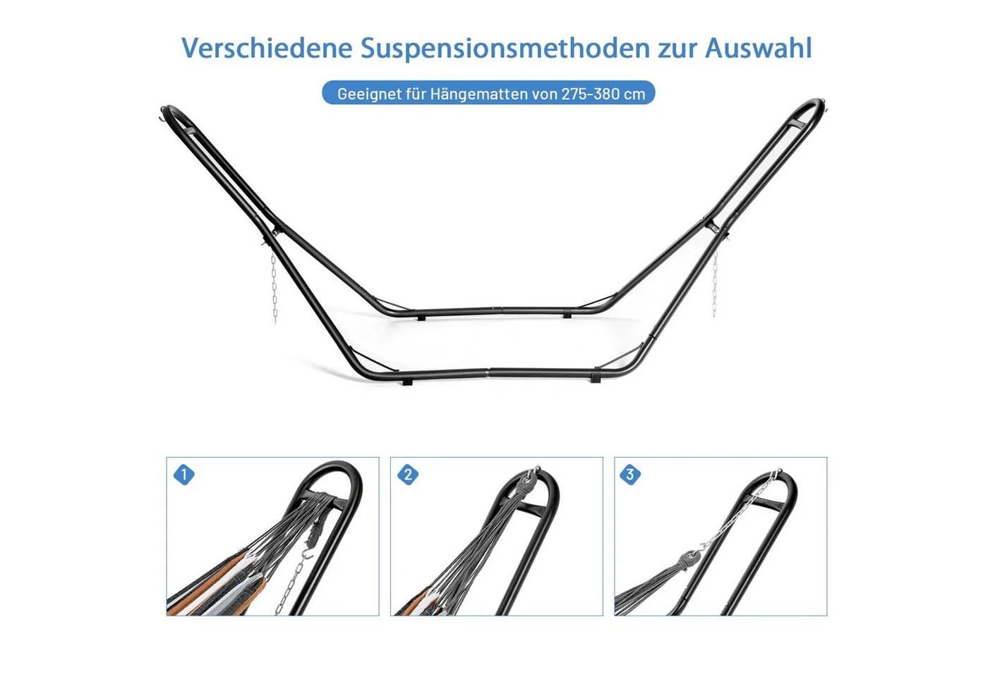 COSTWAY Hängemattengestell Schwarz Stahl 150kg Tragkraft - Bild 4