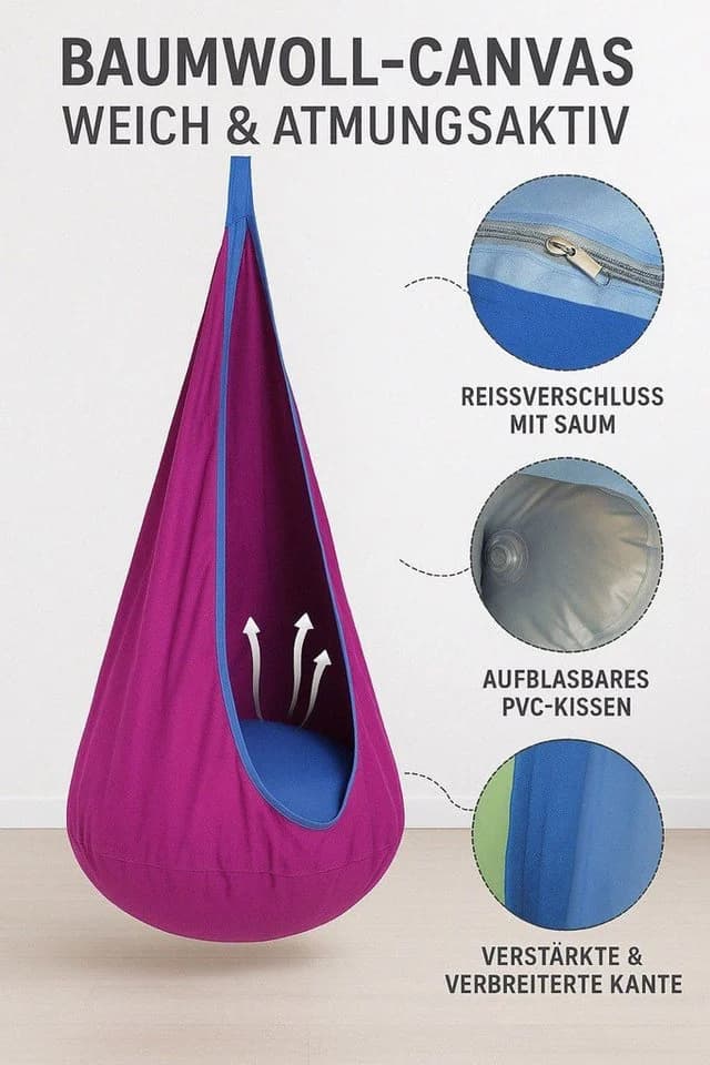 Diyarts Hängehöhle Hängesitz Kinder-Hängesessel Baumwolle Rosa - Bild 5