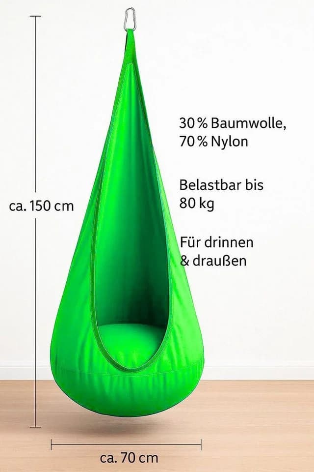 Diyarts Hängehöhle Hängesitz Set Kinder-Hängesessel Grün Baumwolle 80 kg - Bild 5