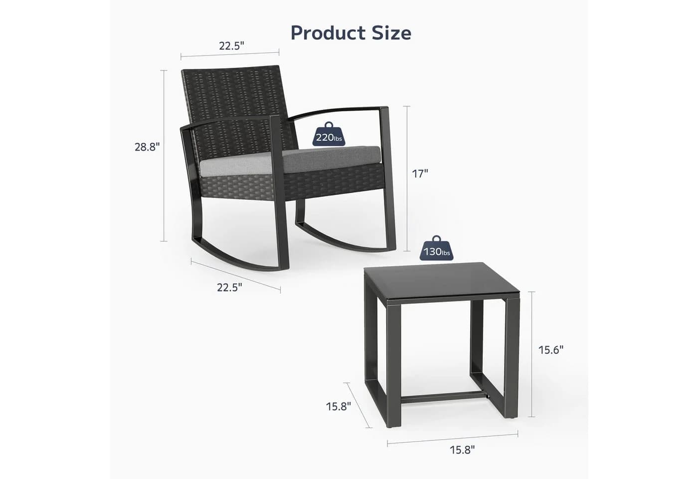 Bealife Garten-Essgruppe Balkonset 3-tlg. Grau/Braun PE-Rattan