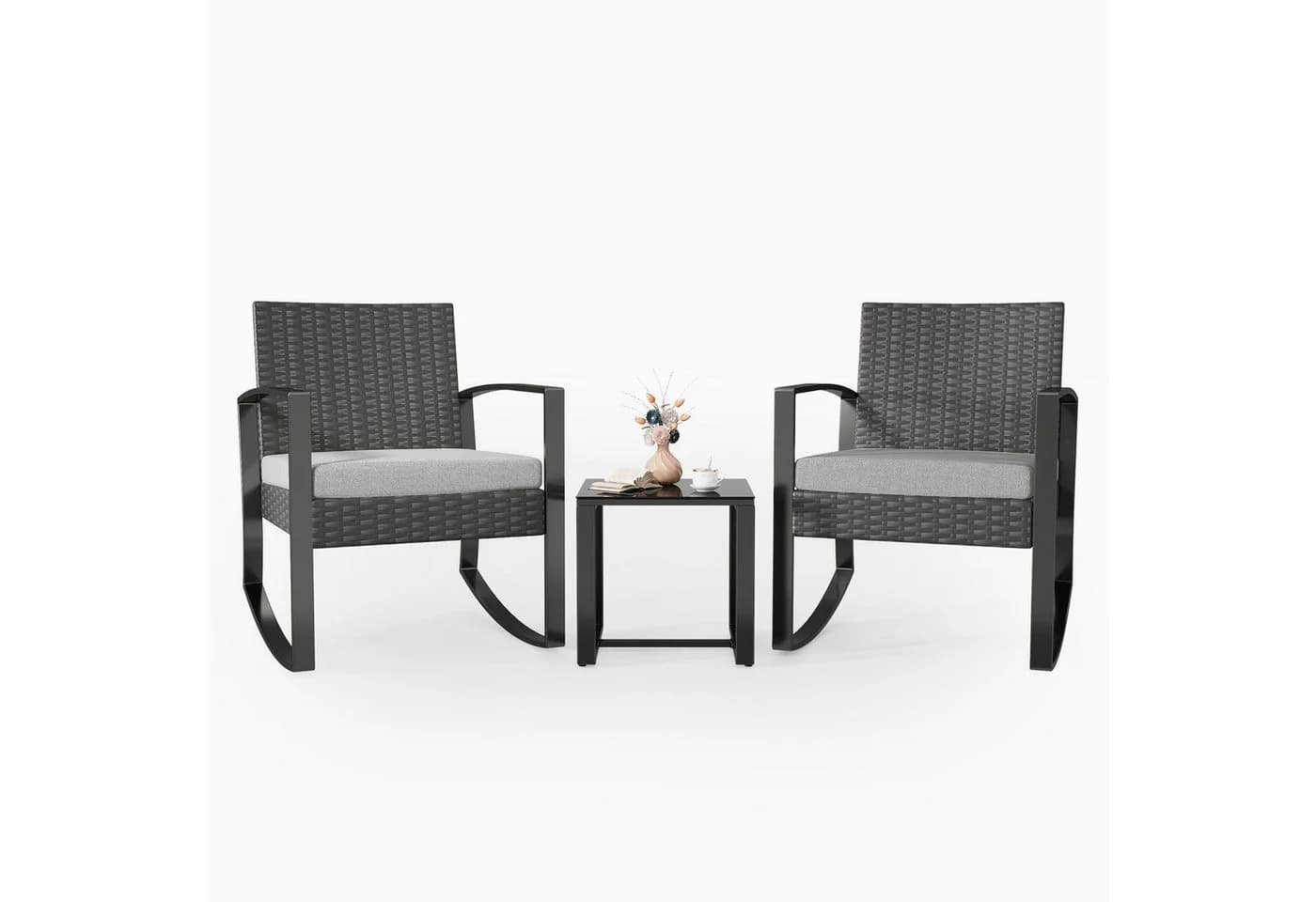 Bealife Garten-Essgruppe Balkonset 3-tlg. Grau/Braun PE-Rattan - Bild 2