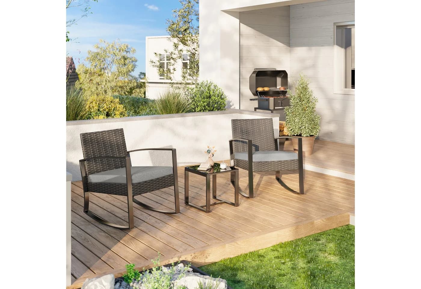 Bealife Garten-Essgruppe Balkonset 3-tlg. Grau/Braun PE-Rattan - Bild 3