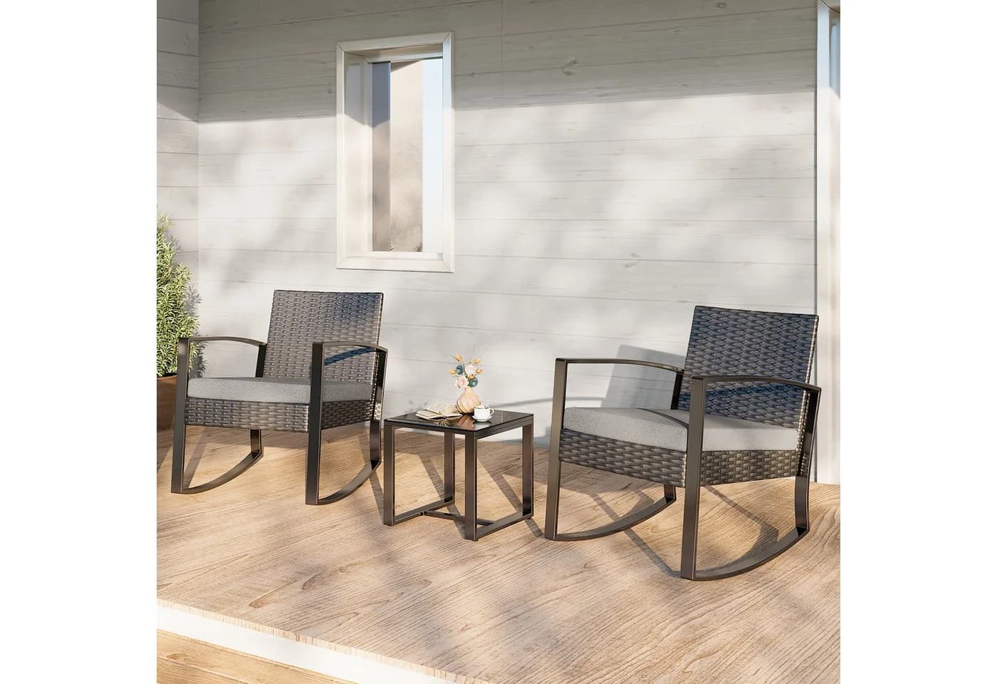 Bealife Garten-Essgruppe Balkonset 3-tlg. Grau/Braun PE-Rattan - Bild 4