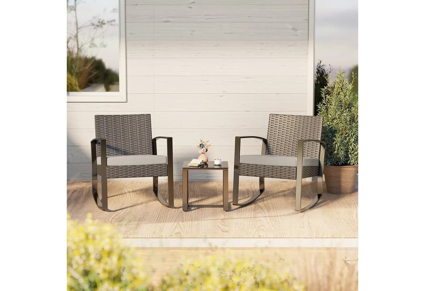 Bealife Garten-Essgruppe Balkonset 3-tlg. Grau/Braun PE-Rattan - Bild 5