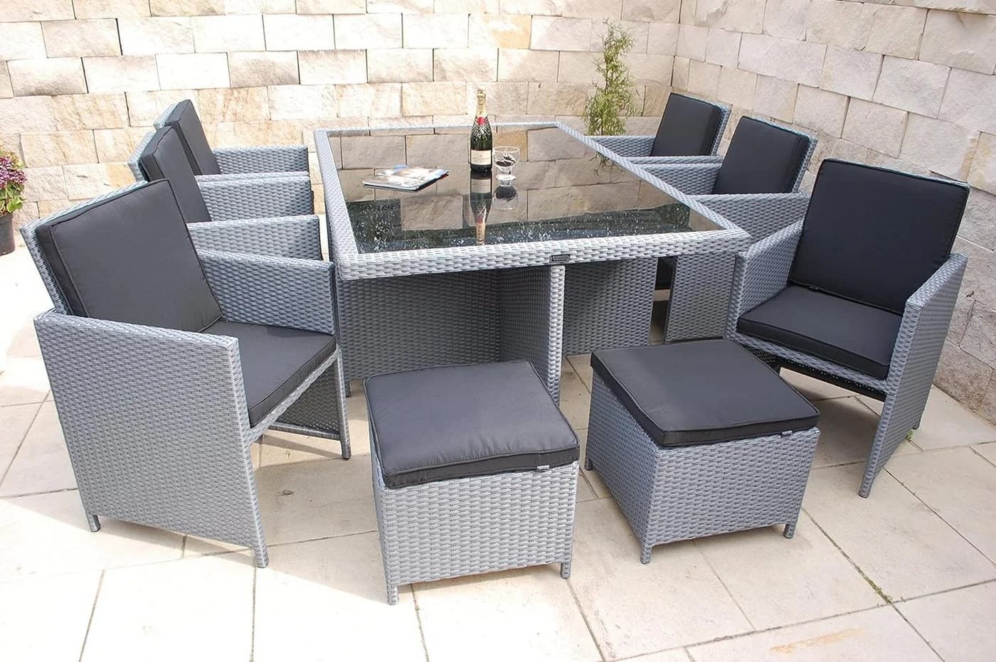 Ragnarök Möbel-Design Garten-Essgruppe Heimdall Esstisch Set 6+4 Polyrattan Aluminium