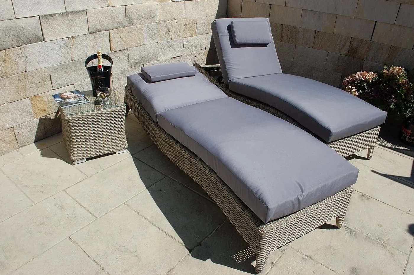 Ragnarök Möbel-Design Sonnenliegen Set 3-teilig Beige verstellbar