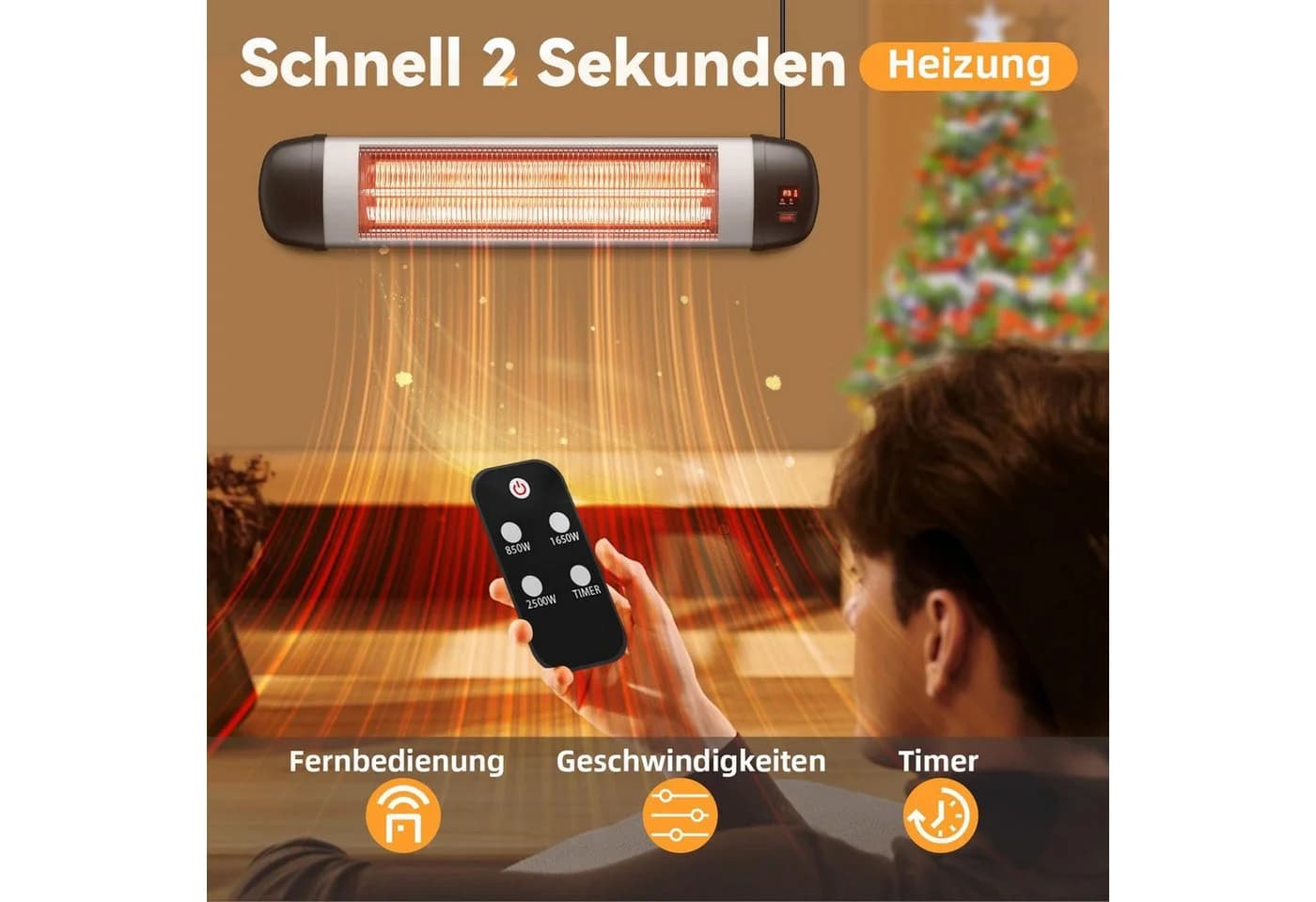 Nettlife Infrarotstrahler 2500W mit Fernbedienung Wandmontage
