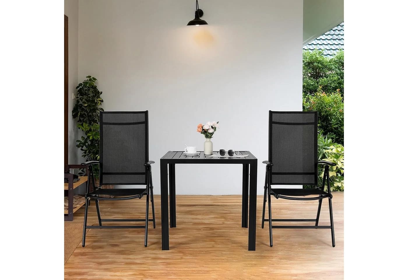 TLGREEN Gartenstuhl Hochlehner 2er Set Klappstuhl 7-fach verstellbar Aluminium