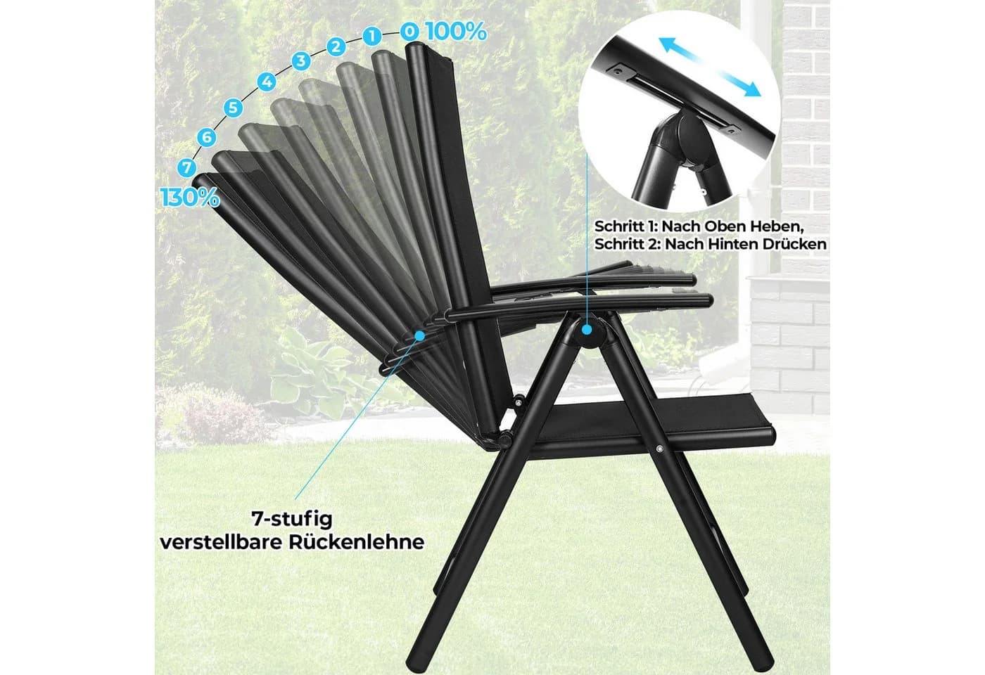 TLGREEN Gartenstuhl Hochlehner 2er Set Klappstuhl 7-fach verstellbar Aluminium - Bild 4