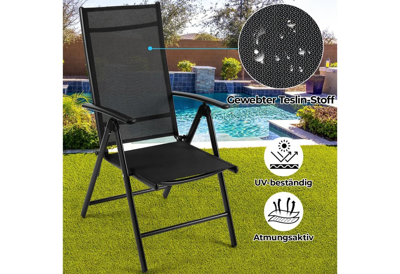TLGREEN Gartenstuhl Hochlehner 2er Set Klappstuhl 7-fach verstellbar Aluminium - Bild 5