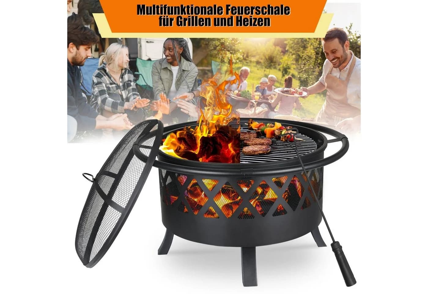 TLGREEN Feuerschale Ø81cm mit Grillrost & Funkenschutz - Bild 3
