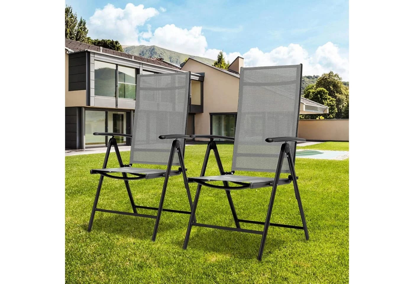 TLGREEN Gartenstuhl Hochlehner 2/4er Set Klappstuhl Campingstühle Grau Aluminium - Bild 4