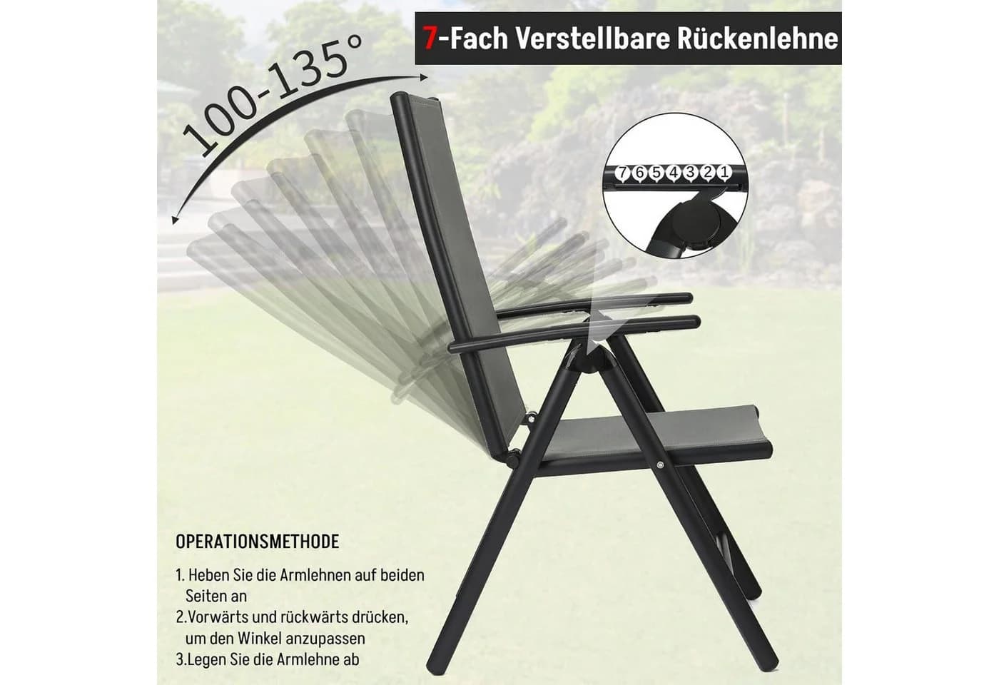 TLGREEN Gartenstuhl Hochlehner 2/4er Set Klappstuhl Campingstühle Grau Aluminium - Bild 5