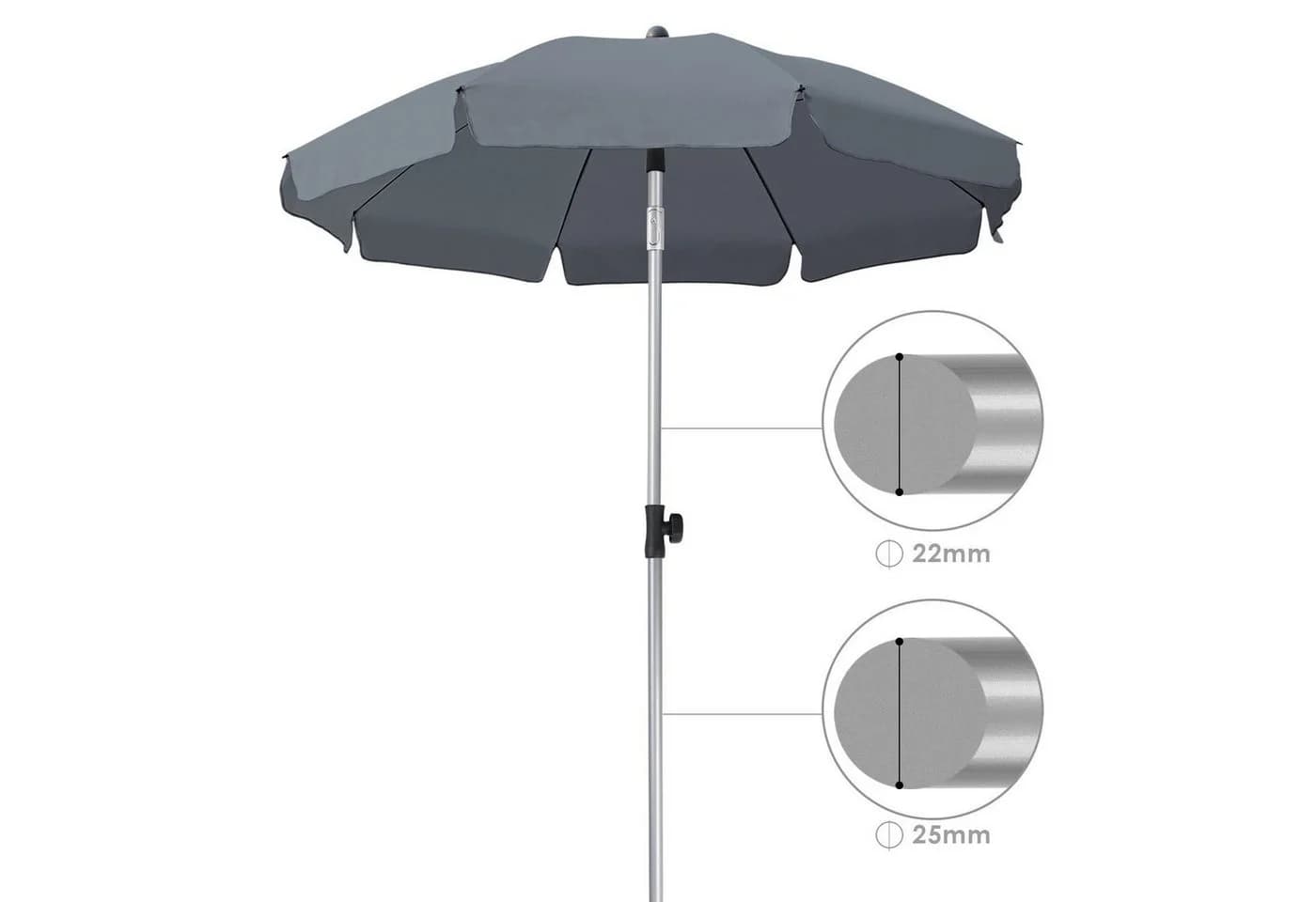 TLGREEN Sonnenschirm 200 cm mit UV-Schutz Grau