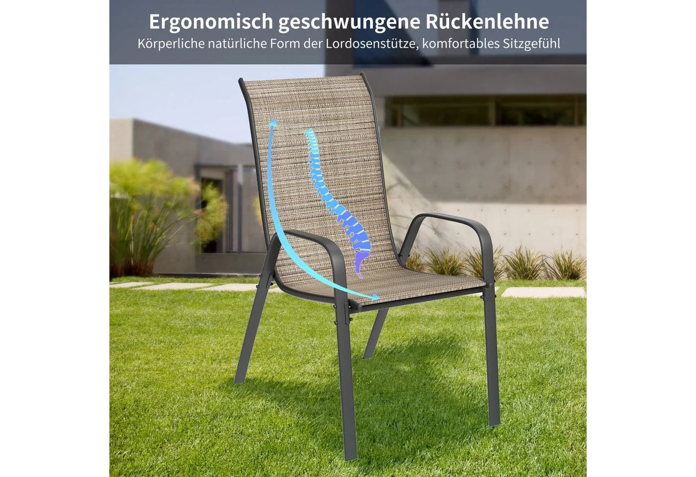TLGREEN Stapelstuhl Gartenstühle Stapelbar Hochlehner Textilene Stahlgestell - Bild 4