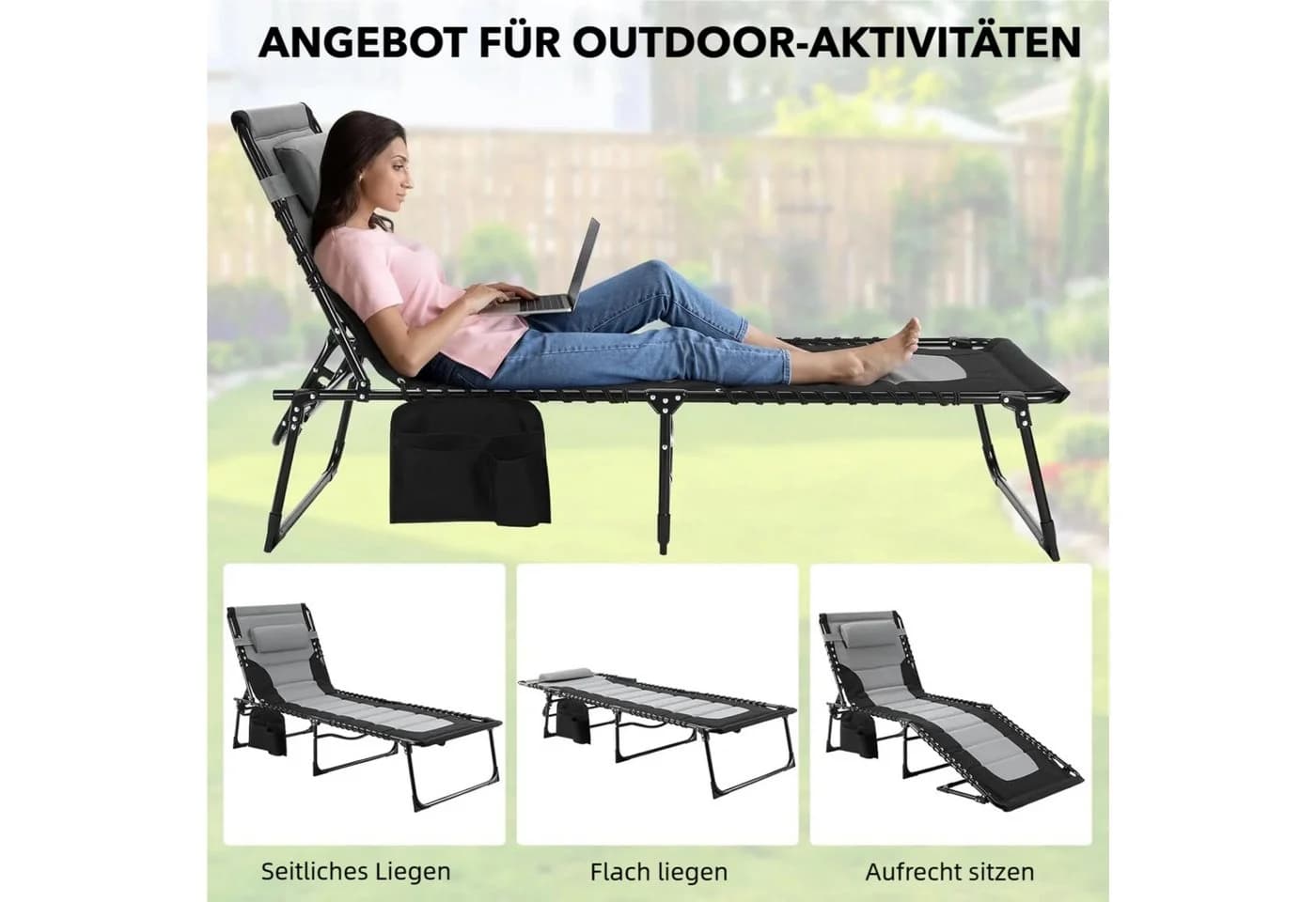 TLGREEN XXL Sonnenliege Klappbar mit 5-fach Verstellbarer Rückenlehne - Bild 5