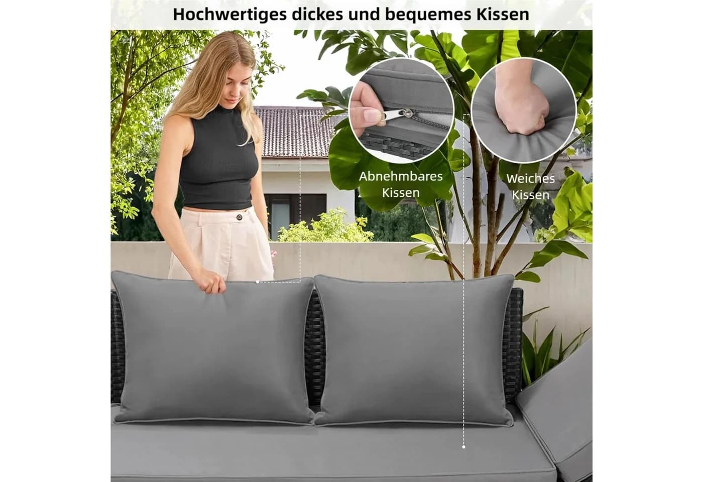 TLGREEN Gartenbank mit Liegefunktion Polyrattan 2-Sitzer Grau/Beige - Bild 3