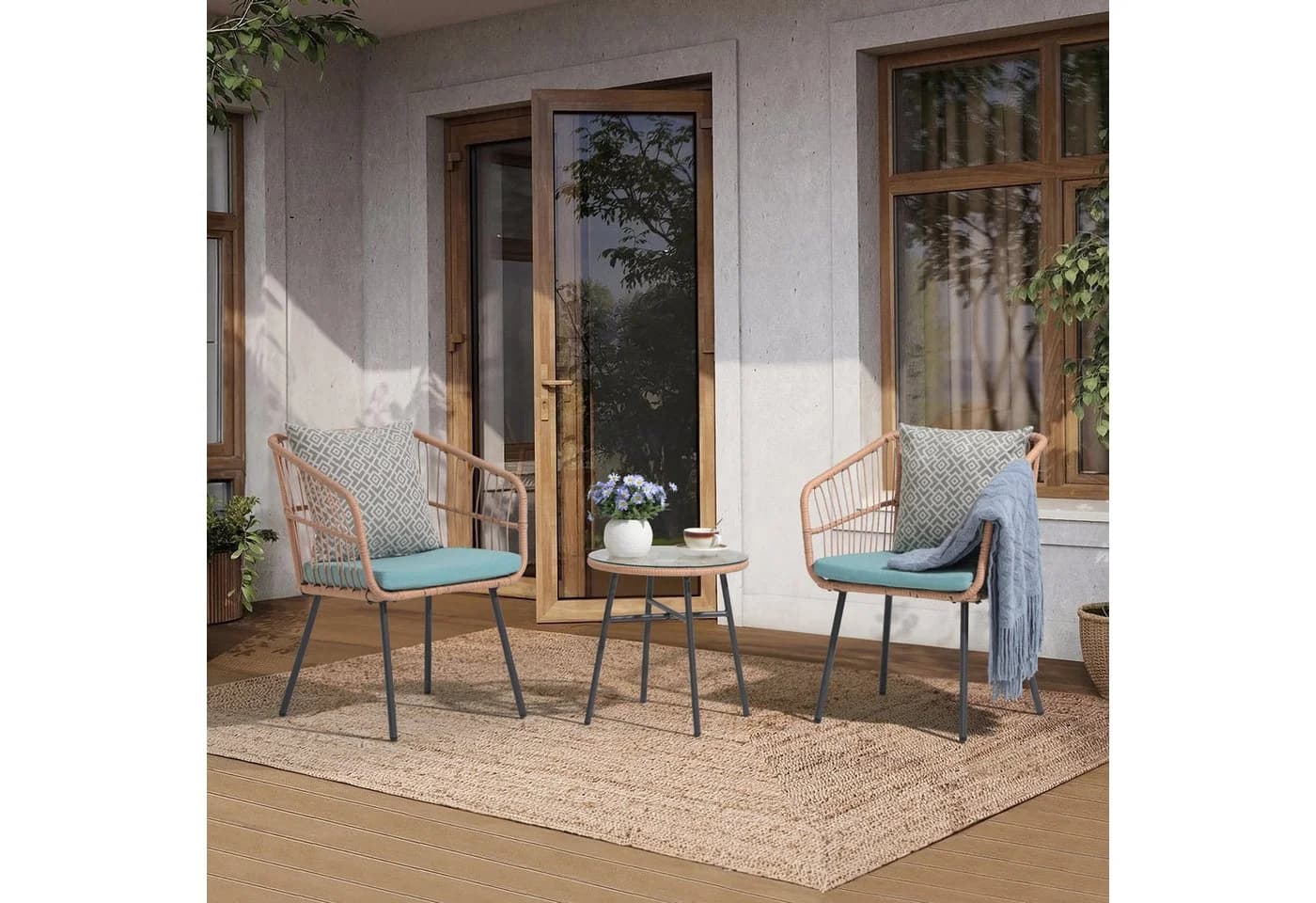 JOIVI Bistrostuhl Outdoor 3-tlg. Bistro Set Rattan - Bild 2