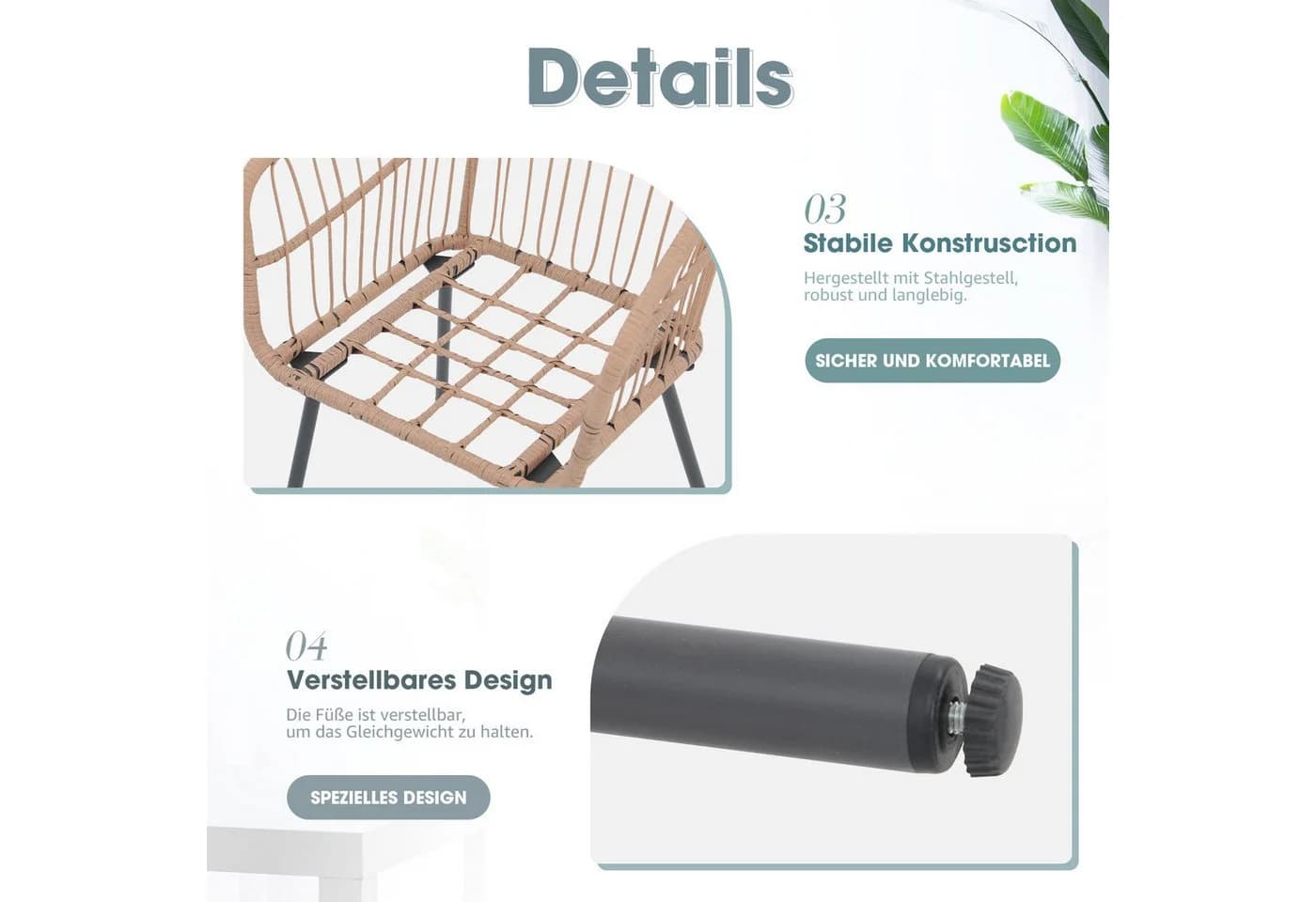 JOIVI Bistrostuhl Outdoor 3-tlg. Bistro Set Rattan - Bild 3