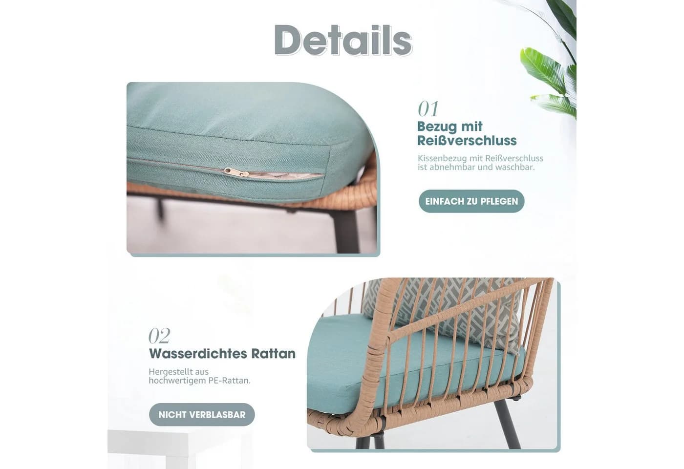 JOIVI Bistrostuhl Outdoor 3-tlg. Bistro Set Rattan - Bild 4