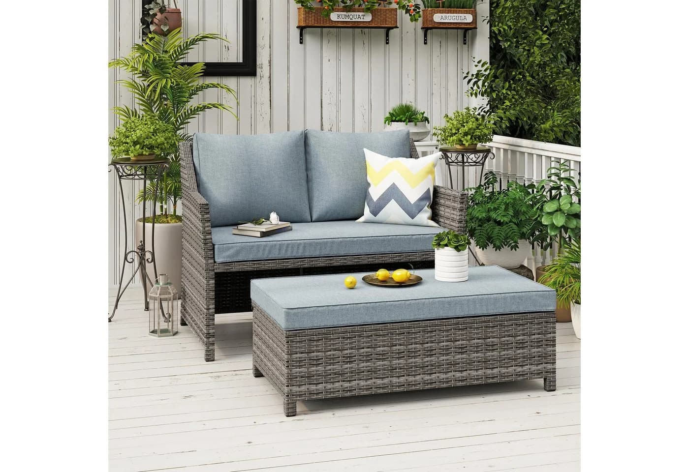 JOIVI Gartenbank 2-tlg Outdoor Rattan Gartenbank - Bild 2