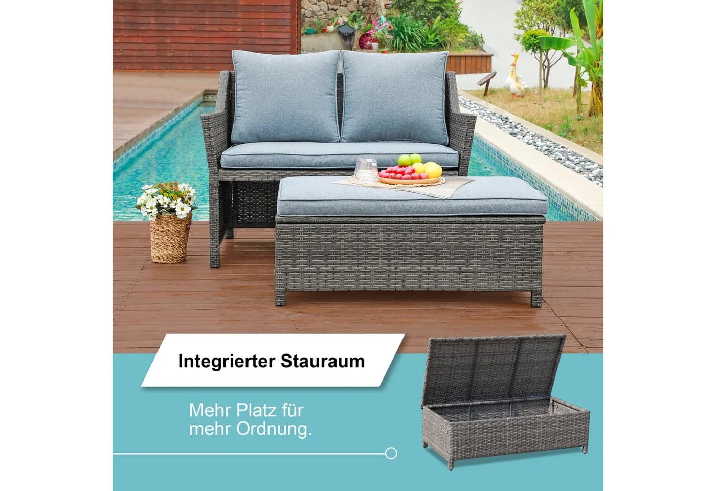JOIVI Gartenbank 2-tlg Outdoor Rattan Gartenbank - Bild 5
