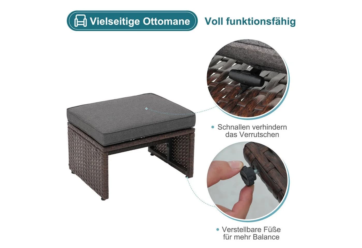 JOIVI Balkonset 5-tlg. Garten Unterhaltung Set Braun/Grau - Bild 5