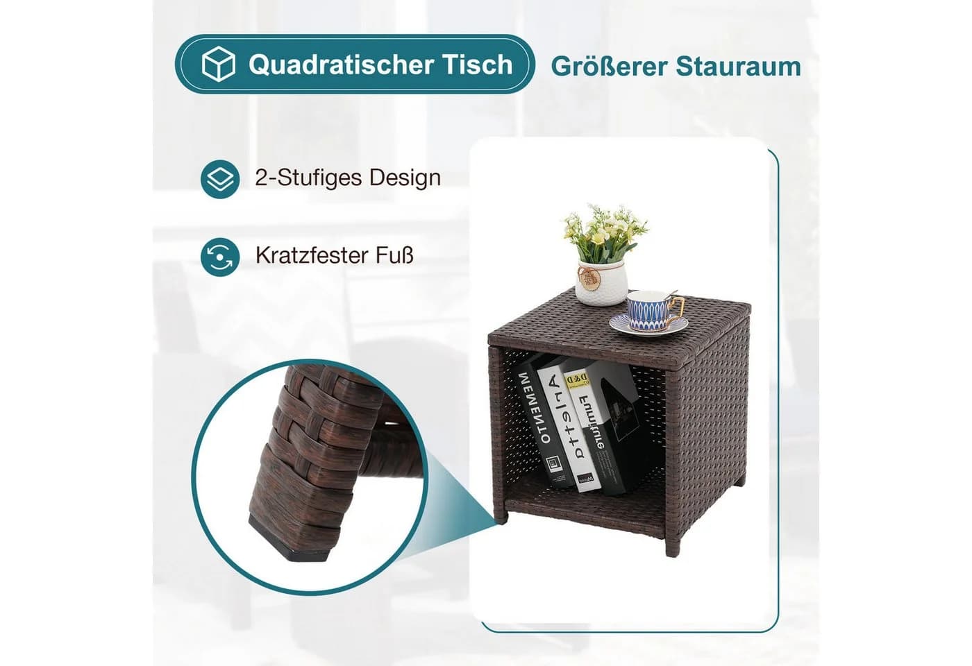JOIVI Balkonset 5-tlg Garten Unterhaltung Set Beige Rattan - Bild 4