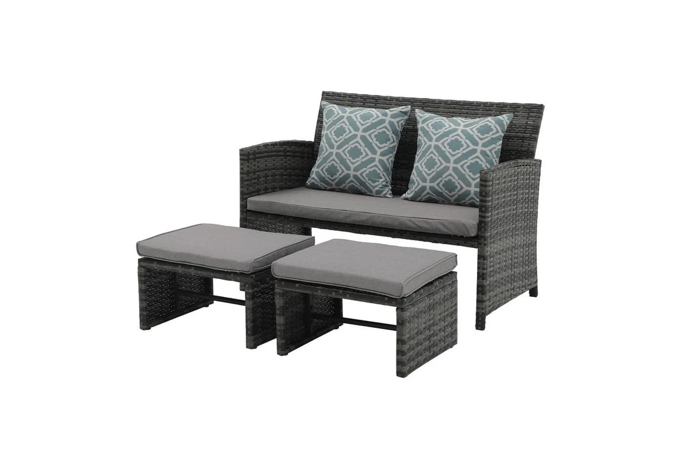 JOIVI Gartenbank Outdoor Loveseat 3-tlg. Grau Rattan