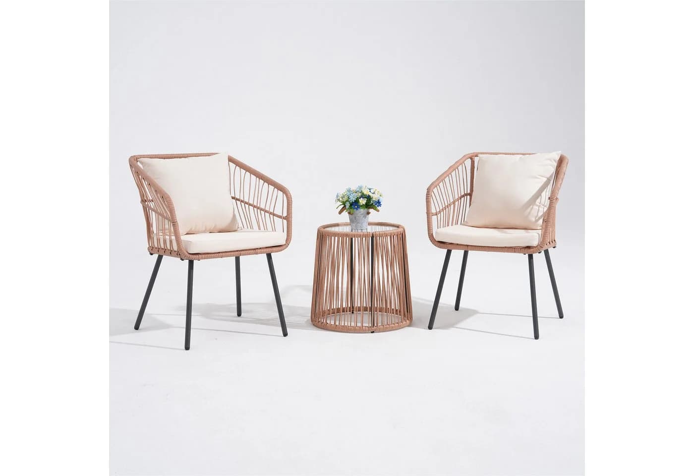 JOIVI Balkonset Outdoor 3-tlg Rattan Gartenmöbel mit Kissen - Bild 2