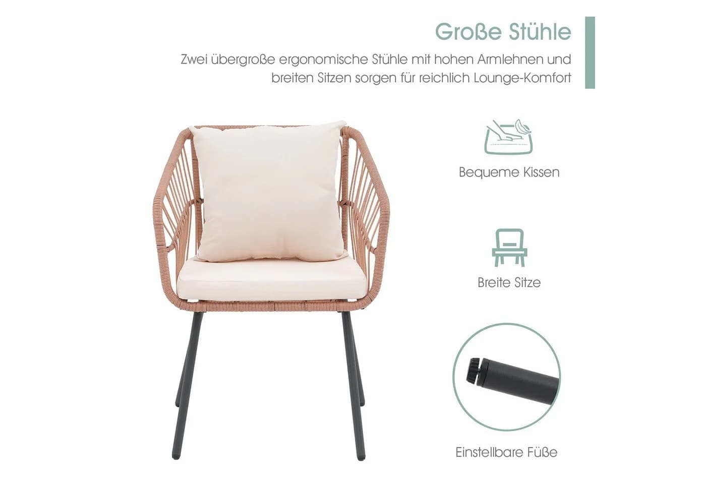 JOIVI Balkonset Outdoor 3-tlg Rattan Gartenmöbel mit Kissen - Bild 4