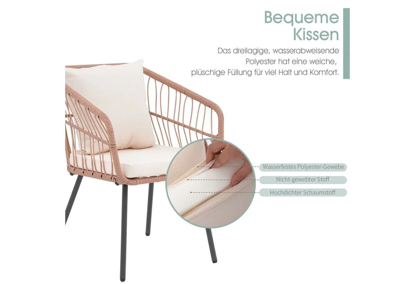 JOIVI Balkonset Outdoor 3-tlg Rattan Gartenmöbel mit Kissen - Bild 5