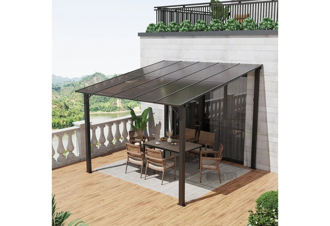 JOIVI Pergola 3x3m Terrassenüberdachung Schwarz/Braun PE-Platte Stahlrahmen - Bild 2