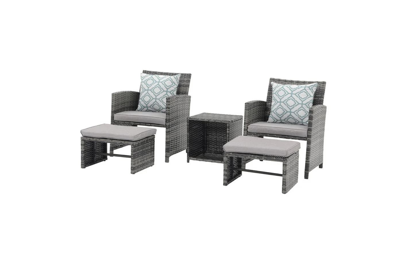 JOIVI Balkonset 5-tlg. Rattan Gartenmöbel-Set Grau