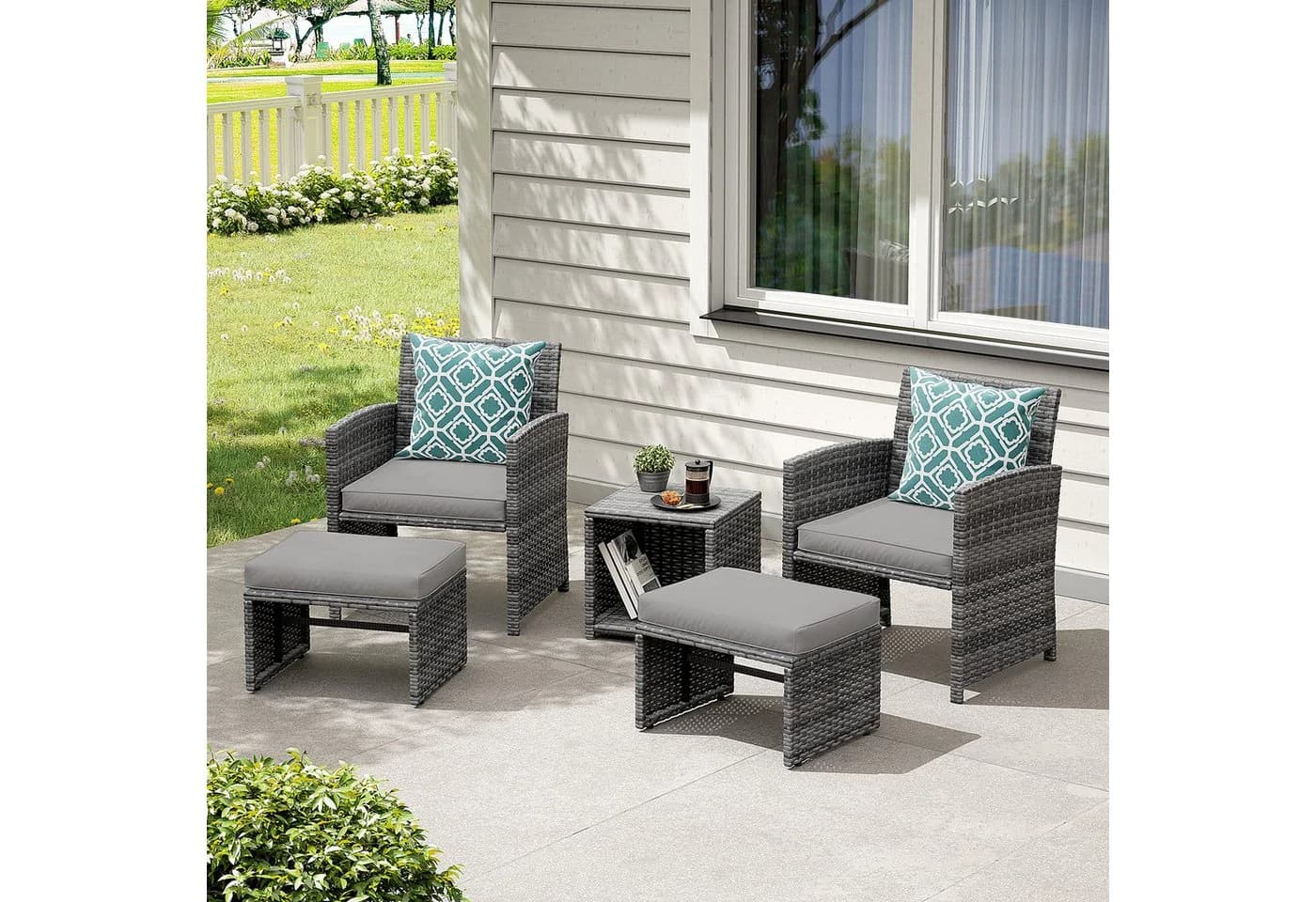 JOIVI Balkonset 5-tlg. Rattan Gartenmöbel-Set Grau - Bild 2