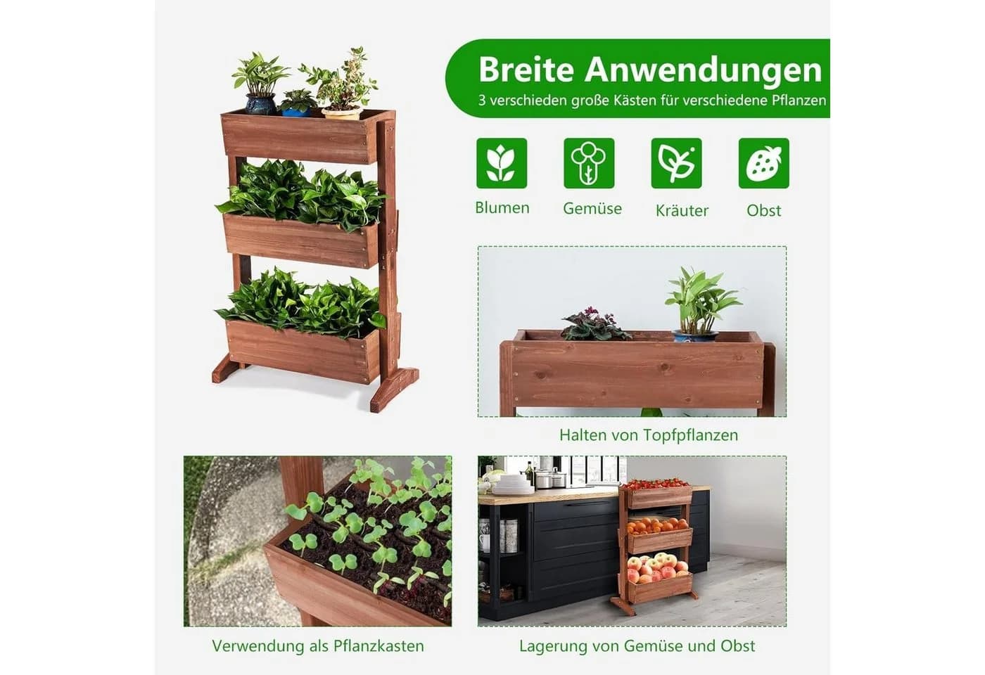 KOMFOTTEU Hochbeet 3 Etagen Blumenbeet Tannenholz