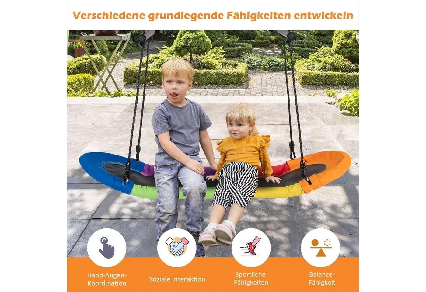 KOMFOTTEU Doppelschaukel Höheverstellbar Extra Breiter Sitz Bunt - Bild 5