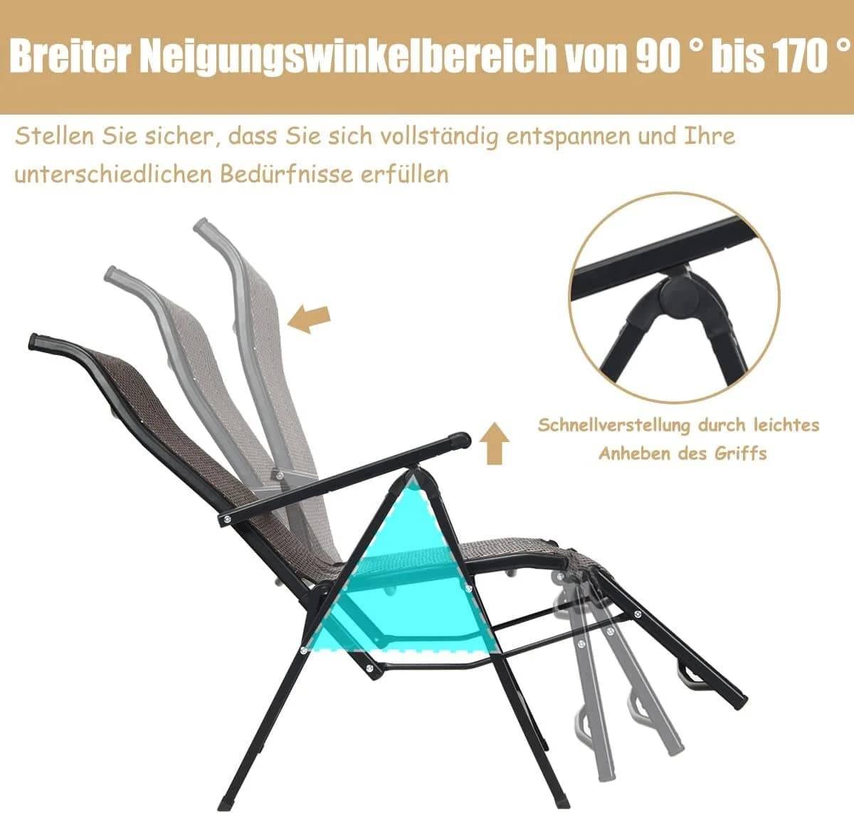 KOMFOTTEU Rattanstuhl Freizeitstuhl Klappsessel PE-Rattan verstellbare Rückenlehne - Bild 3