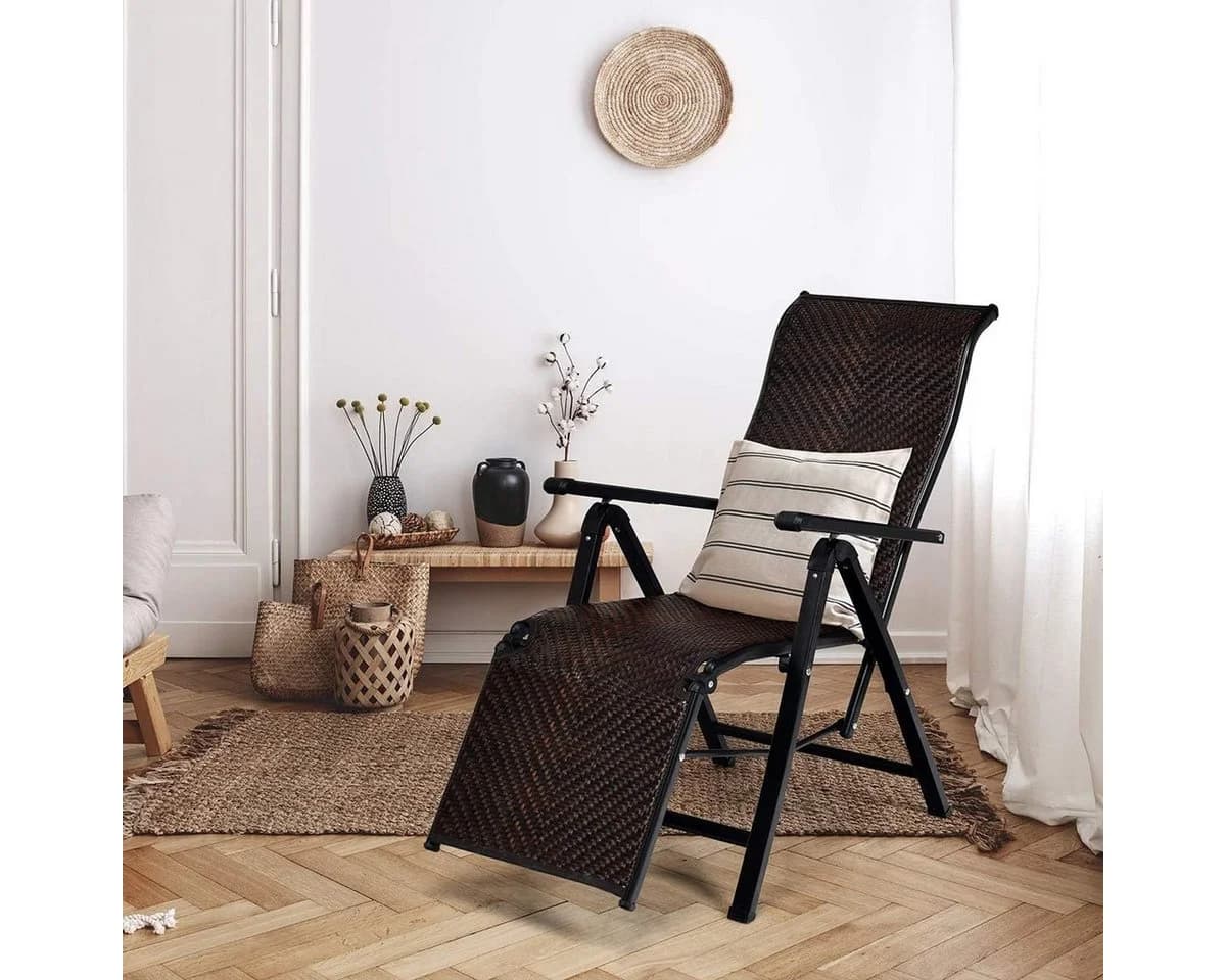 KOMFOTTEU Rattanstuhl Freizeitstuhl Klappsessel PE-Rattan verstellbare Rückenlehne - Bild 5