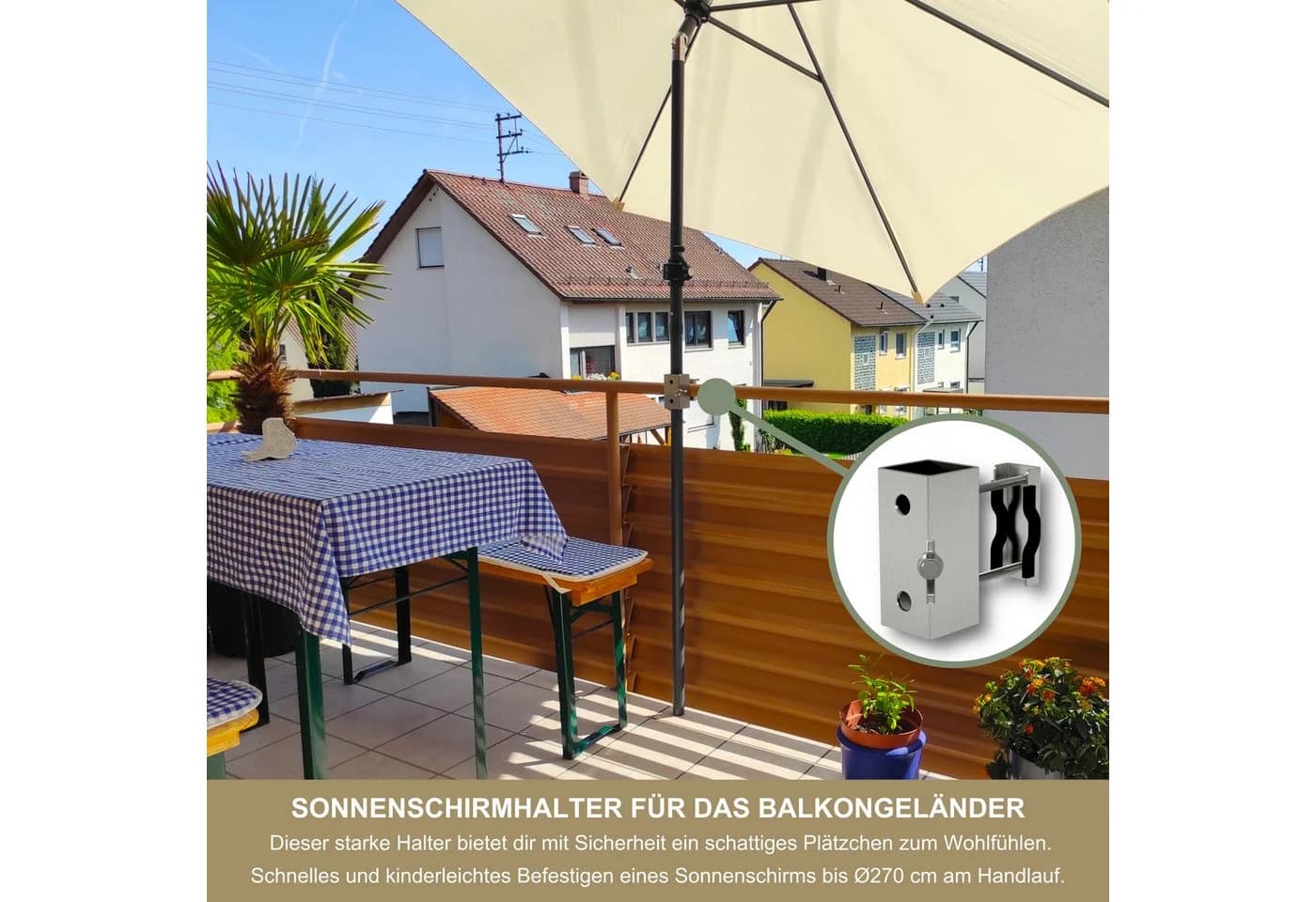 KDR Produktgestaltung Sonnenschirmhalter Edelstahl Balkongeländer